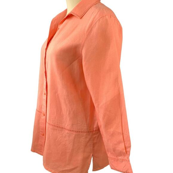 Westbound 100% Linen Long Sleeves Oversized Button Up Tops Shirt Size L Coral - Picture 2 of 13